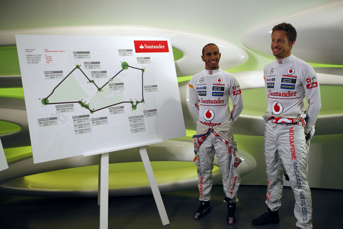 Lewis Hamilton and Jenson Button presenting the route