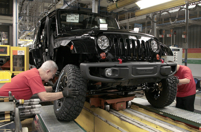 Im Stammwerk von Jeep im US-amerikanischen Toledo lief am Freitag, dem 17. Mai 2013 der ein millionste Jeep Wrangler der aktuellen Baureihe JK vom Ban