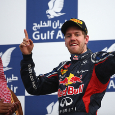 Vettel celebrating on the podium