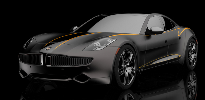 The black and orange car is just inspired by Fisker